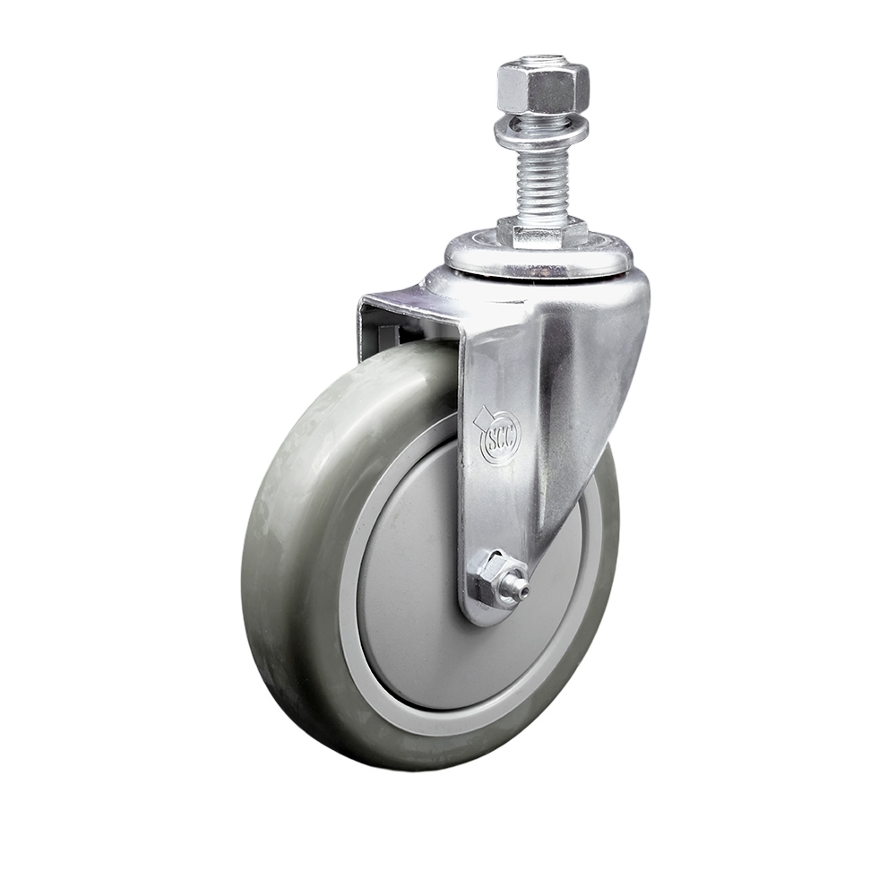 SCC-SSTS20S514-PPUB-121315 Stainless Steel Polyurethane Swivel Threaded Stem Caster with 5 x 1.25 in. Gray Wheel & 0.5 in. Stem