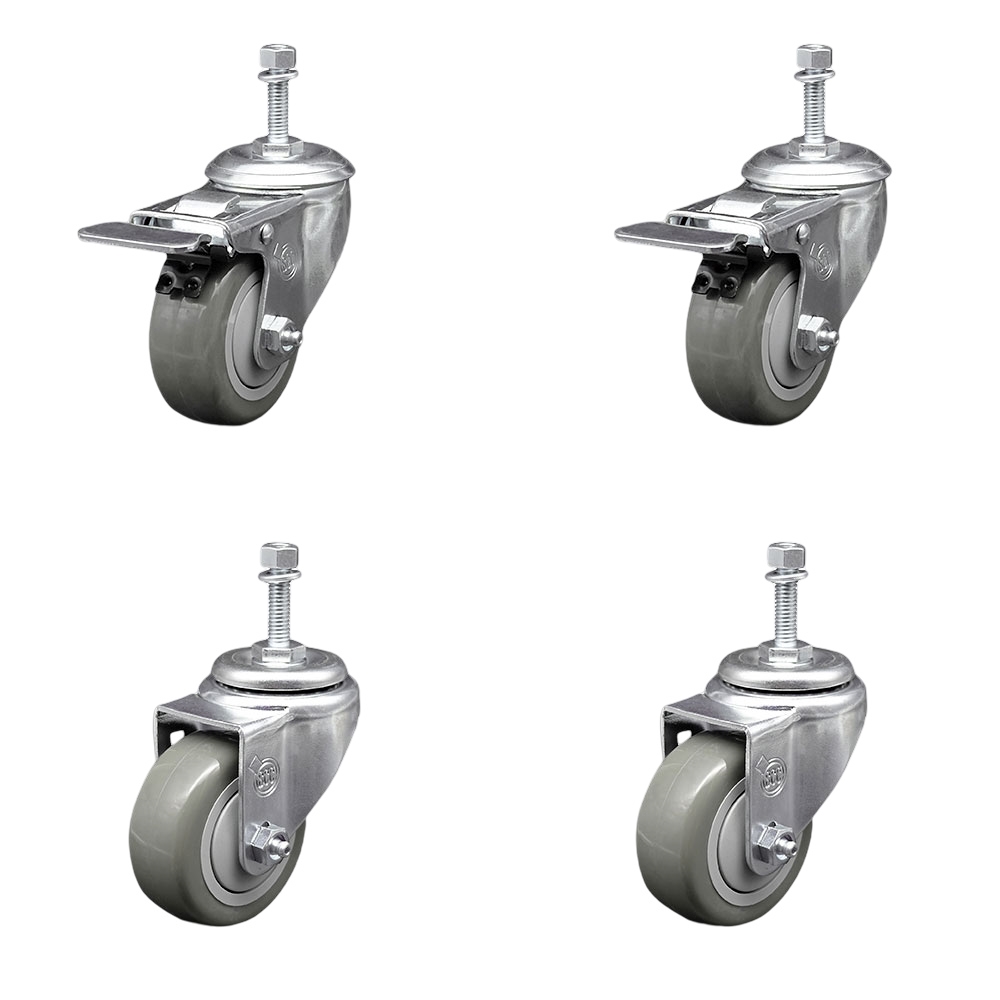 SCC-TSTTL20S314-PPUB-381615-2-S-2 Polyurethane Swivel Threaded Stem Caster with 3 x 1.25 in. Gray Wheels & 0.38 in. Stems - Set of 4