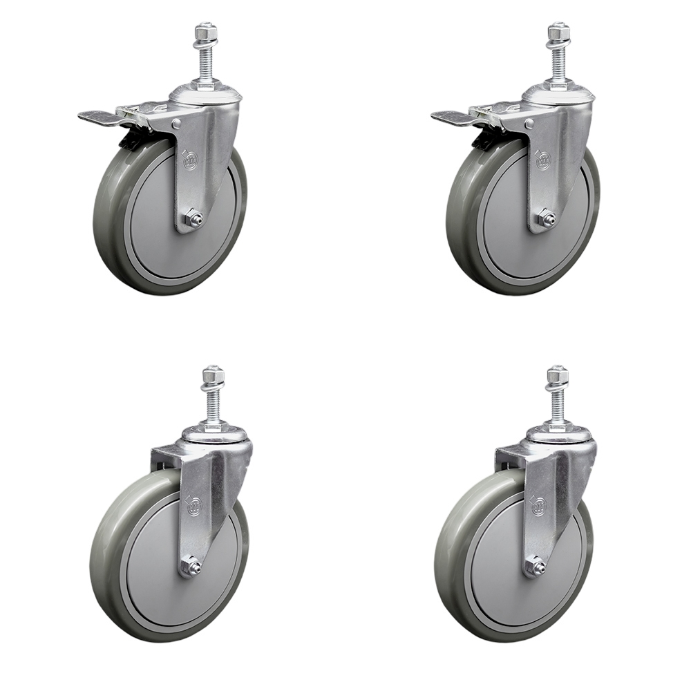 SCC-TSTTL20S614-PPUB-381615-2-S-2 Polyurethane Swivel Threaded Stem Caster with 6 x 1.25 in. Gray Wheels & 0.38 in. Stems - Set of 4