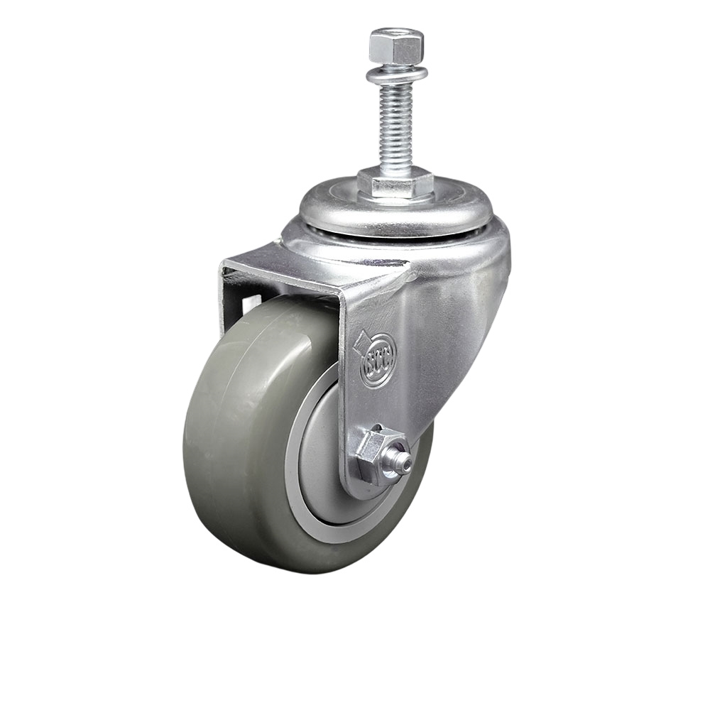 SCC-SSTS20S3514-PPUB-381615 Stainless Steel Polyurethane Swivel Threaded Stem Caster with 3.5 x 1.25 in. Gray Wheel & 0.38 in. Stem