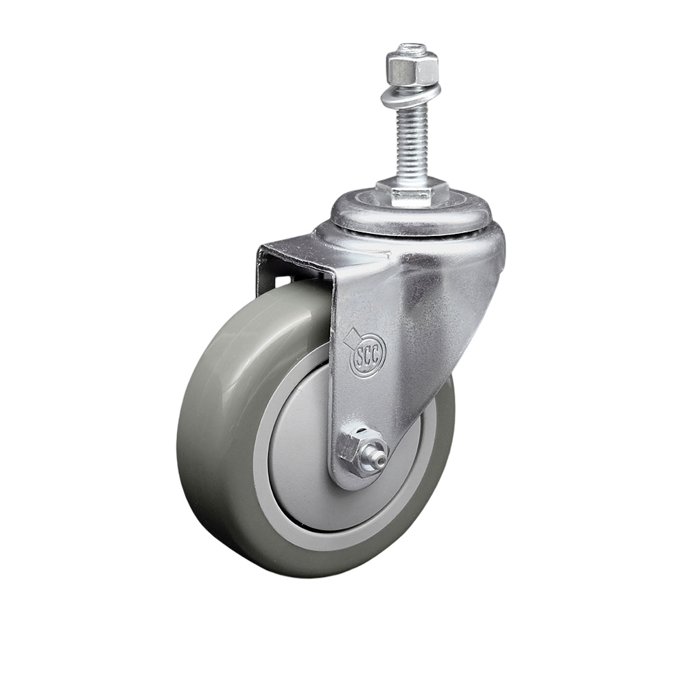 SCC-SSTS20S414-PPUB-381615 Stainless Steel Polyurethane Swivel Threaded Stem Caster with 4 x 1.25 in. Gray Wheel & 0.38 in. Stem