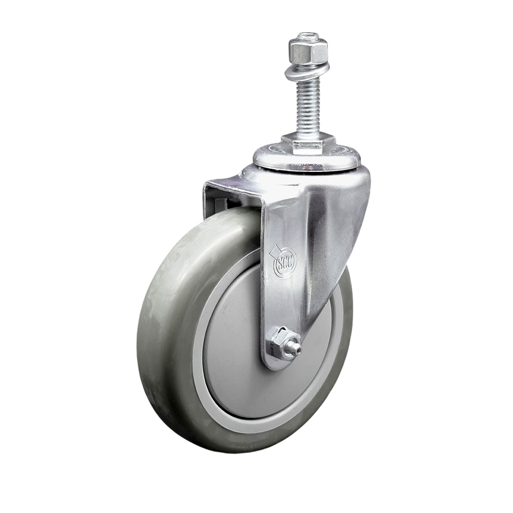 SCC-SSTS20S514-PPUB-381615 Stainless Steel Polyurethane Swivel Threaded Stem Caster with 5 x 1.25 in. Gray Wheel & 0.38 in. Stem
