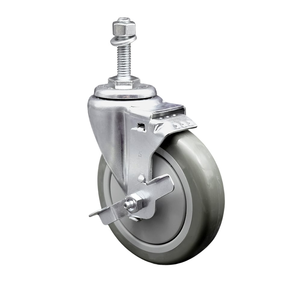 SCC-TS20S514-PPUB-TLB-M1015 Polyurethane Swivel Threaded Stem Caster with 5 x 1.25 in. Gray Wheel & 10 mm Stem & Top Locking Brake
