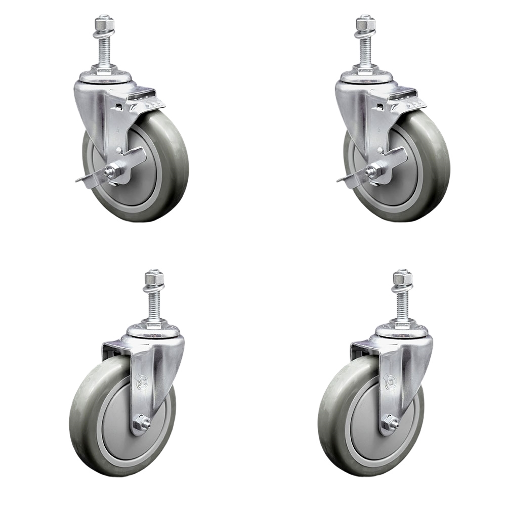 SCC-TS20S514-PPUB-TLB-M1015-2-S-2 Polyurethane Swivel Threaded Stem Caster with 5 x 1.25 in. Gray Wheels & 10 mm Stems - Set of 4