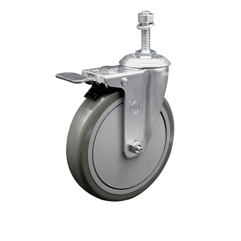 SCC-TSTTL20S614-PPUB-M1015 Polyurethane Swivel Threaded Stem Caster with 6 x 1.25 in. Gray Wheel & 10 mm Stem & Total Locking Brake