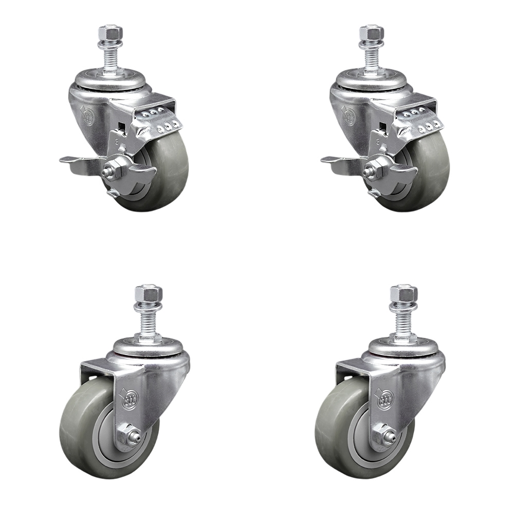 SCC-TS20S314-PPUB-TLB-M1215-2-S-2 Polyurethane Swivel Threaded Stem Caster with 3 x 1.25 in. Gray Wheels & 12 mm Stems - Set of 4