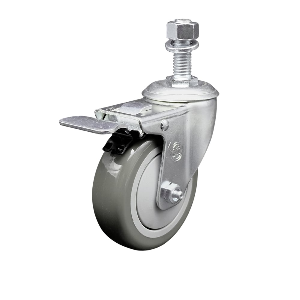 SCC-TSTTL20S414-PPUB-M1215 Polyurethane Swivel Threaded Stem Caster with 4 x 1.25 in. Gray Wheel & 12 mm Stem & Total Locking Brake