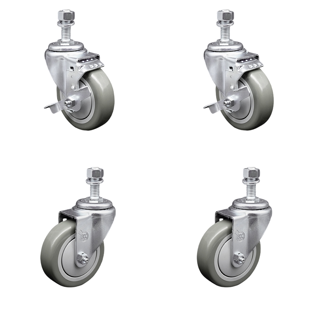 SCC-TS20S414-PPUB-TLB-M1215-2-S-2 Polyurethane Swivel Threaded Stem Caster with 4 x 1.25 in. Gray Wheels & 12 mm Stems - Set of 4