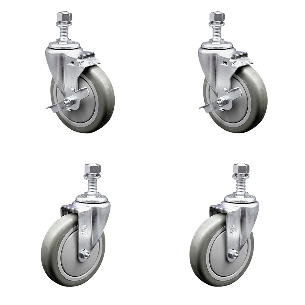 SCC-TS20S514-PPUB-TLB-M1215-2-S-2 Polyurethane Swivel Threaded Stem Caster with 5 x 1.25 in. Gray Wheels & 12 mm Stems - Set of 4