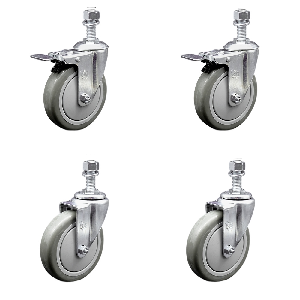 SCC-SSTSTTL20S514-PPUB-M1215-2-S-2 Stainless Steel Polyurethane Swivel Threaded Stem Caster with 5 x 1.25 in. Gray Wheels & 12 mm Stems - Set of 4