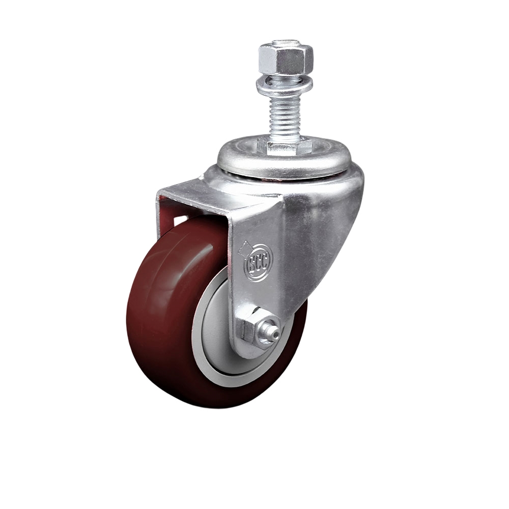 SCC-TS20S314-PPUB-MRN-M1215 Polyurethane Swivel Threaded Stem Caster with 3 x 1.25 in. Maroon Wheel & 12 mm Stem