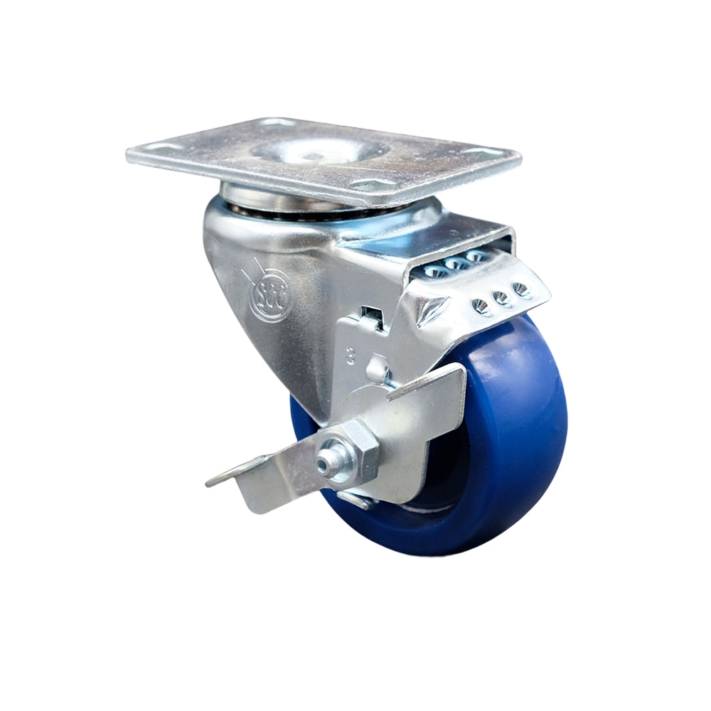 SCC-20S314-SPUS-TLB Solid Polyurethane Swivel Top Plate Swivel Caster with 3 x 1.25 in. Blue Wheel & Top Locking Brake