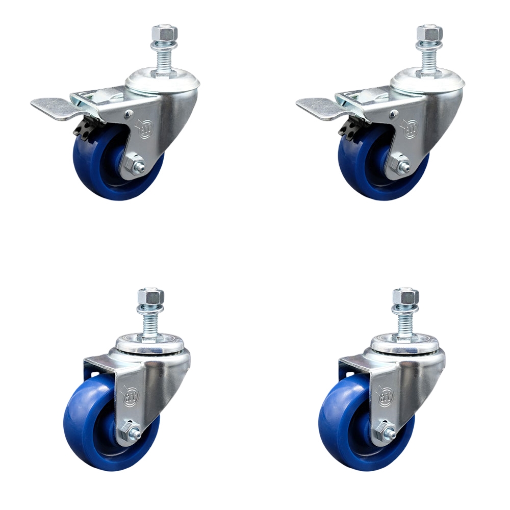 SCC-TSTTL20S314-SPUS-121315-2-S-2 Solid Polyurethane Swivel Threaded Stem Caster with 3 x 1.25 in. Blue Wheels & 0.5 in. Stems - Set of 4