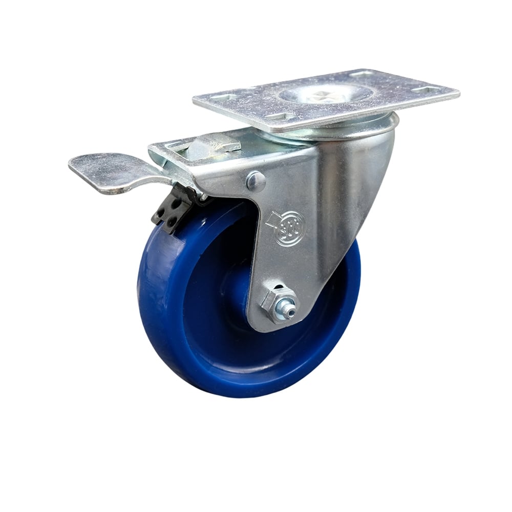 SCC-TTL20S414-SPUS Solid Polyurethane Swivel Top Plate Caster with 4 x 1.25 in. Blue Wheel & Total Locking Brake