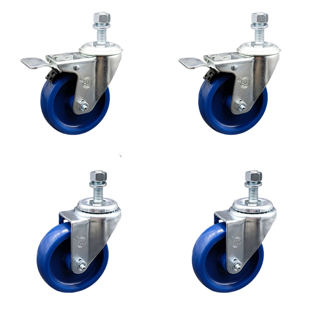 SCC-TSTTL20S414-SPUS-M1215-2-S-2 Solid Polyurethane Swivel Threaded Stem Caster with 4 x 1.25 in. Blue Wheels & 12 mm Stems - Set of 4