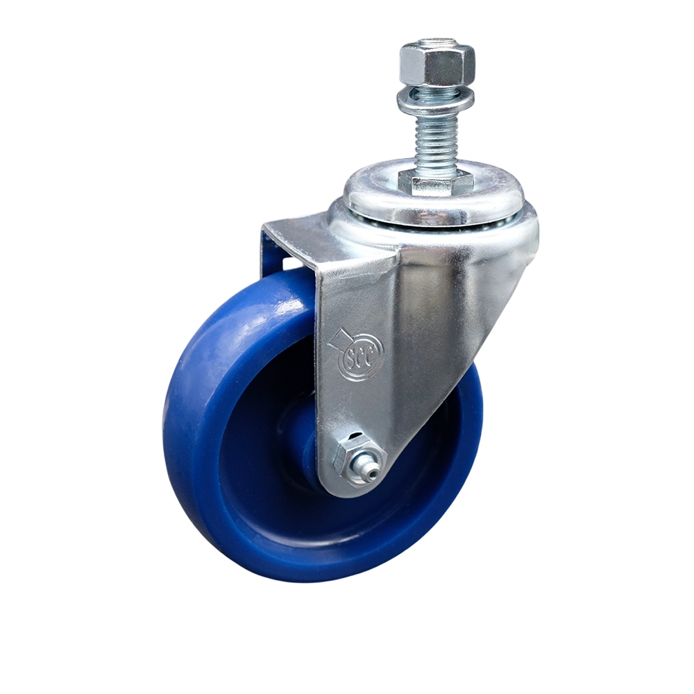 SCC-SSTS20S414-SPUS-M1215 Stainless Steel Solid Polyurethane Swivel Threaded Stem Caster with 4 x 1.25 in. Blue Wheel & 12 mm Stem