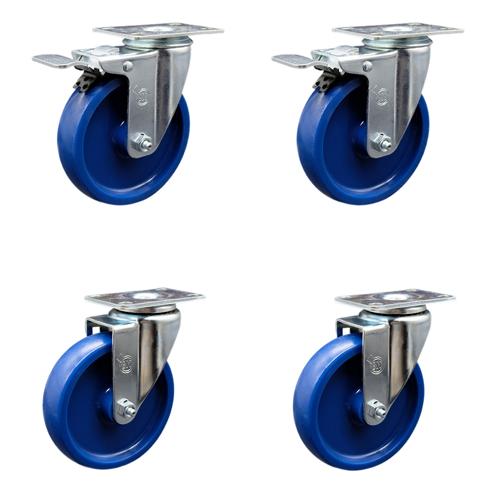 SCC-TTL20S514-SPUS-2-S-2 Solid Polyurethane Swivel Top Plate Caster with 5 x 1.25 in. Blue Wheels - Set of 4