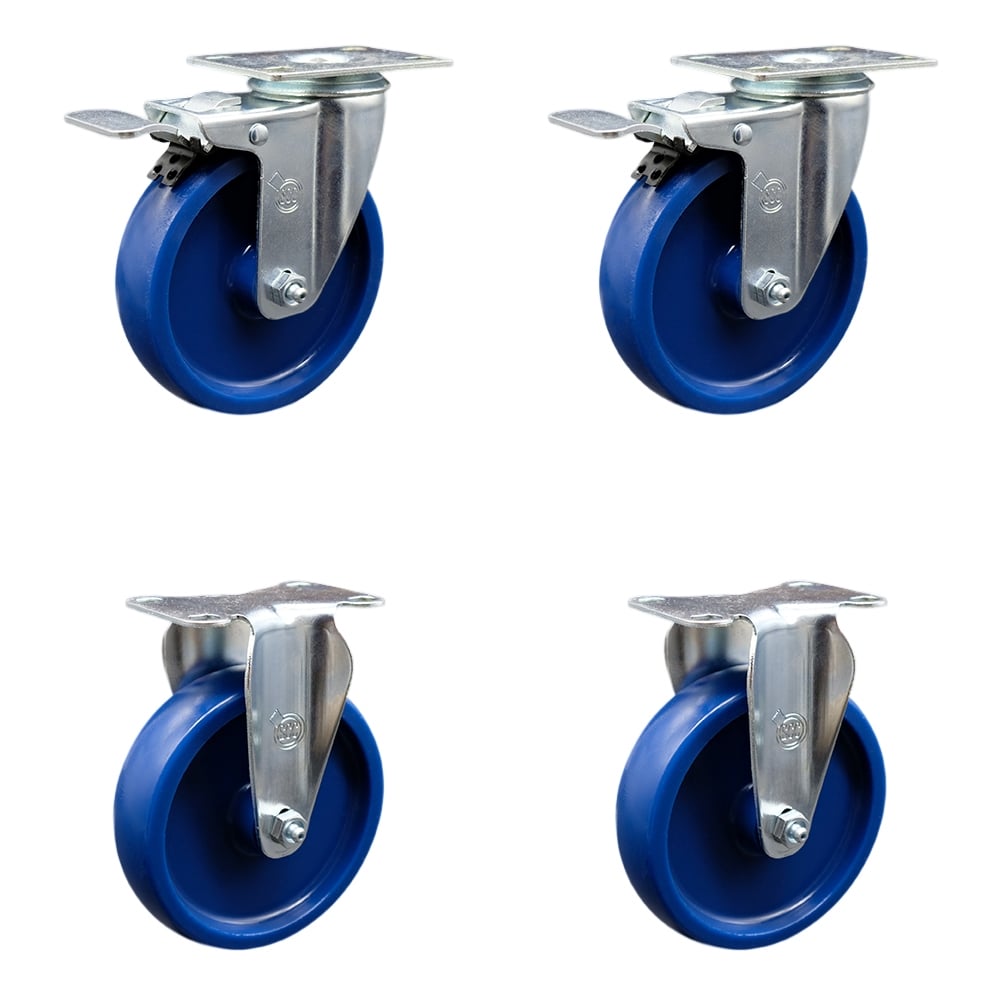 SCC-SSTTL20S514-SPUS-2-R-2 Stainless Steel Solid Polyurethane Swivel Top Plate Caster with 5 x 1.25 in. Blue Wheels - Set of 4
