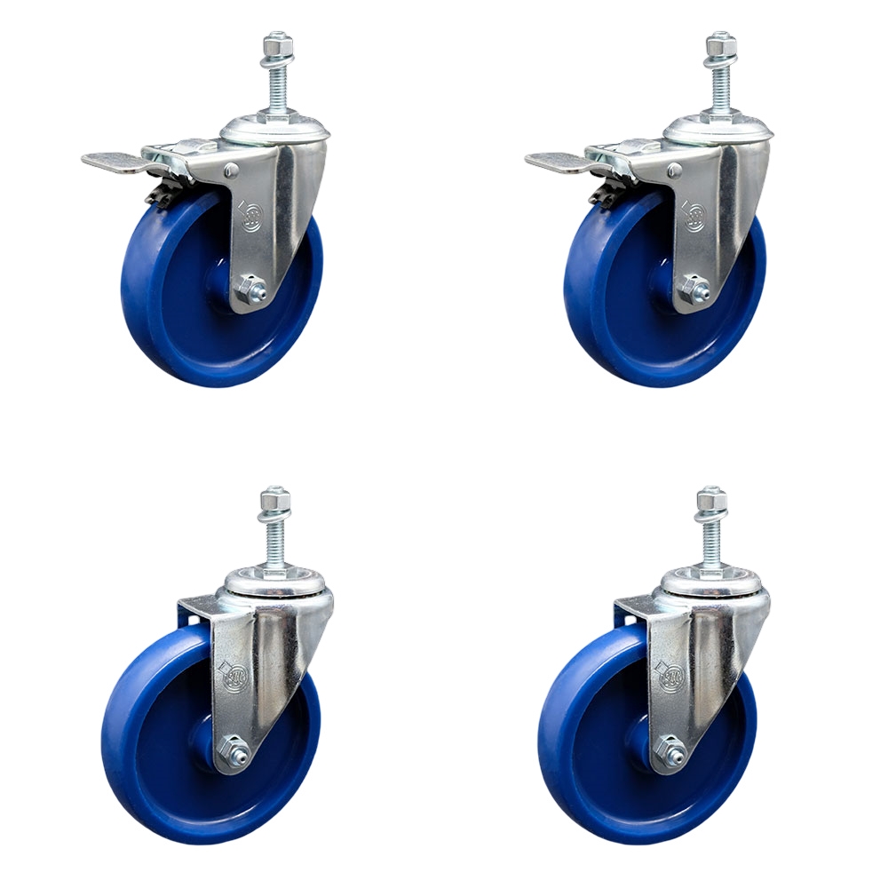 SCC-TSTTL20S514-SPUS-M1015-2-S-2 Solid Polyurethane Swivel Threaded Stem Caster with 5 x 1.25 in. Blue Wheels & 10 mm Stems - Set of 4