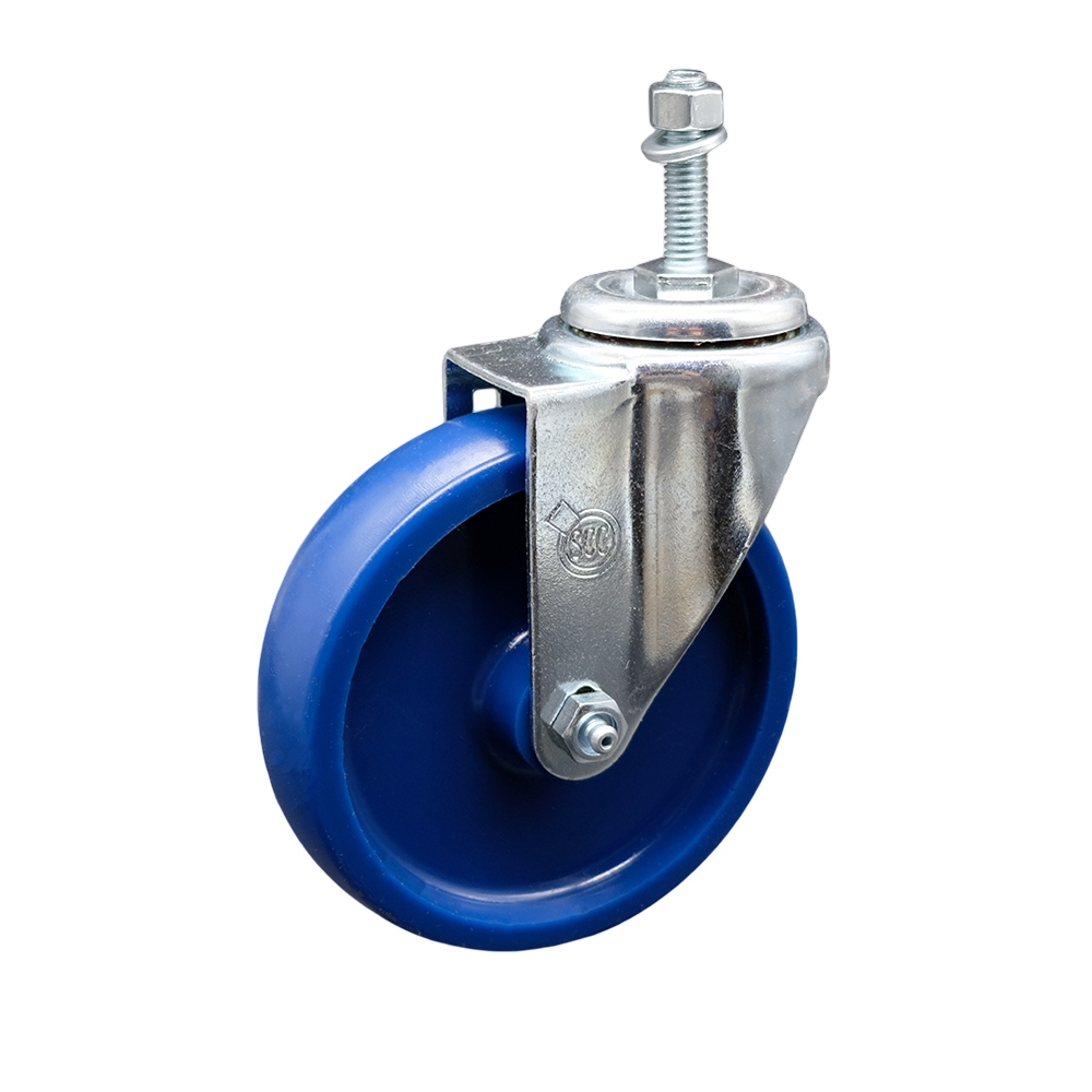 SCC-SSTS20S514-SPUS-M1015 Stainless Steel Solid Polyurethane Swivel Threaded Stem Caster with 5 x 1.25 in. Blue Wheel & 10 mm Stem