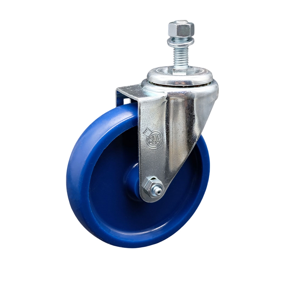 SCC-SSTS20S514-SPUS-M1215 Stainless Steel Solid Polyurethane Swivel Threaded Stem Caster with 5 x 1.25 in. Blue Wheel & 12 mm Stem