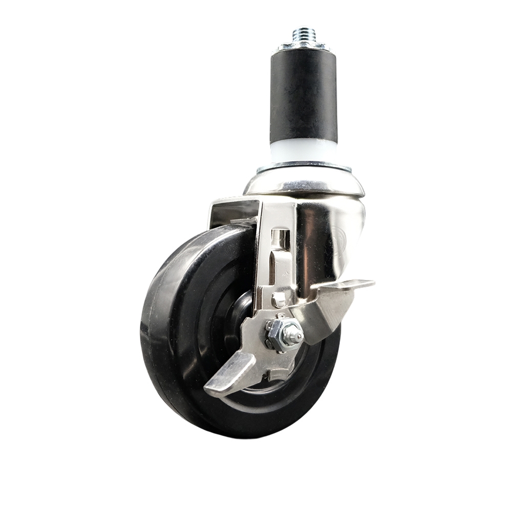 Hard Rubber Swivel 316 Stainless Steel Stem Caster with 4 in. Black Caster Wheel & Top Lock Brake, 1.63 in. Expanding Stem