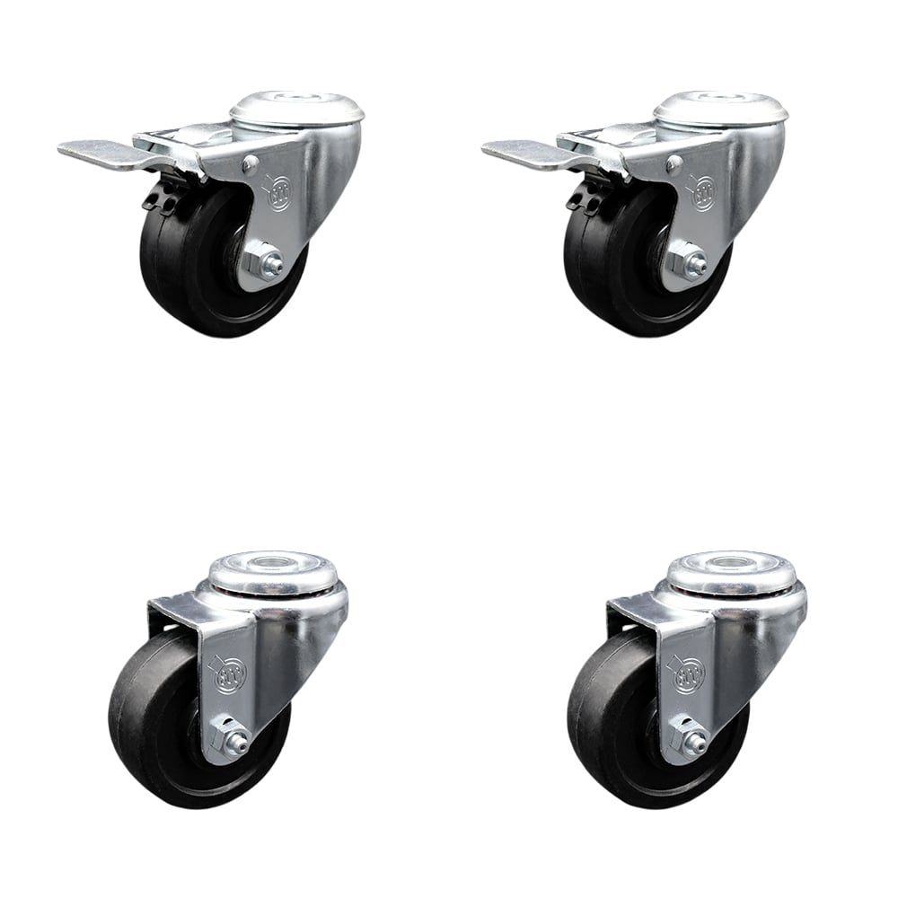 SCC-SSBHTTL20S314-SRS-2-S-2 Stainless Steel Soft Rubber Swivel Bolt Hole Caster with 3 x 1.25 in. Black Wheels - Set of 4