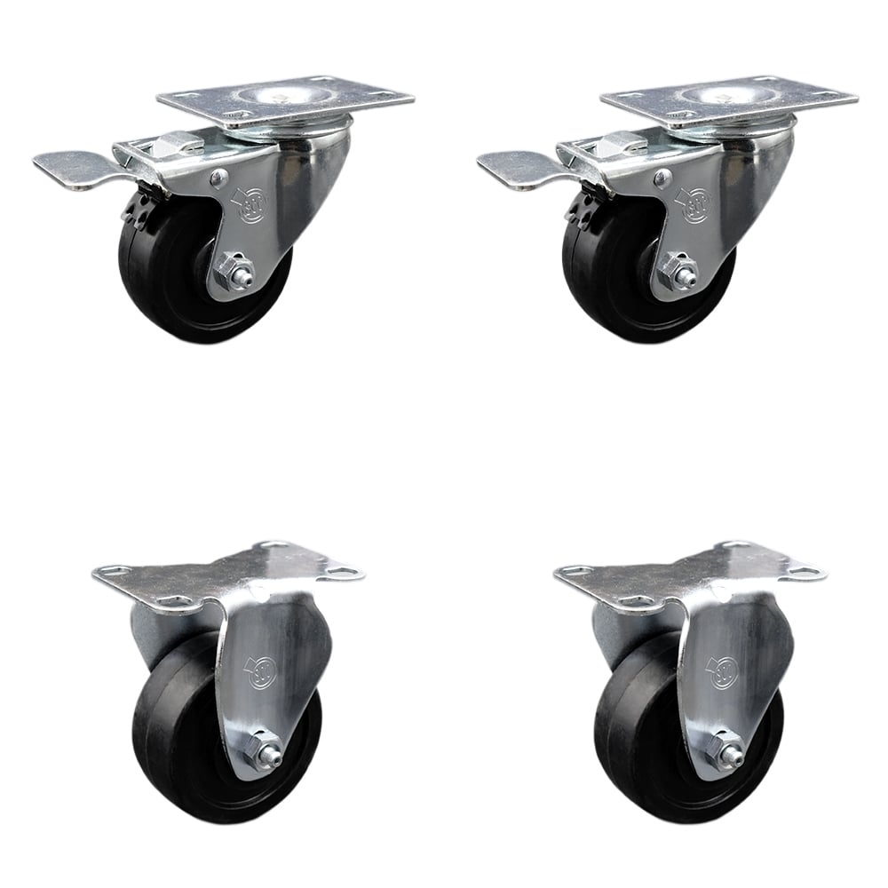 SCC-SSTTL20S314-SRS-2-R-2 Stainless Steel Soft Rubber Swivel Top Plate Caster with 3 x 1.25 in. Black Wheels - Set of 4