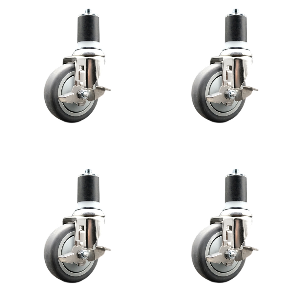 Thermoplastic Rubber Swivel Stem Caster with 4 in. Caster Wheels, 1.87 in. Expanding Stems - 316 Stainless Steel Casters - Set of 4