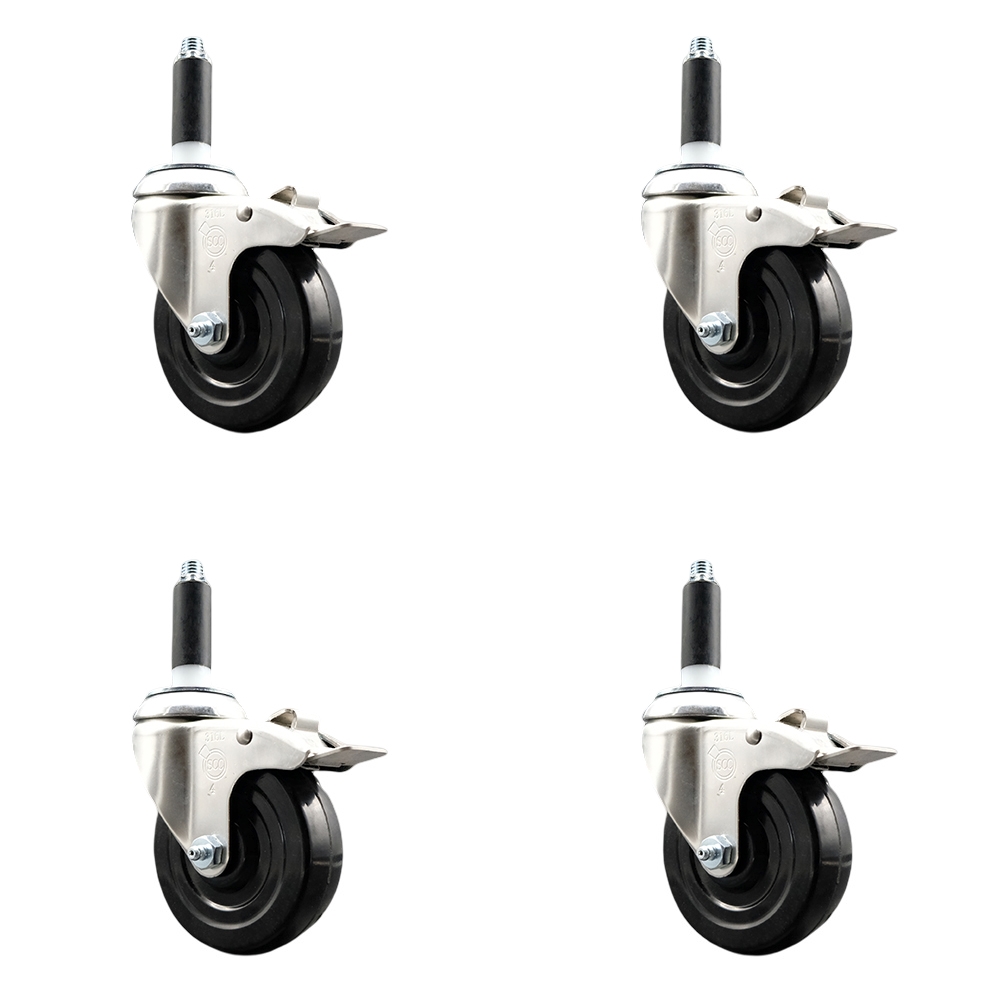SCC-SS316TTLEX20S414-SRS-34-4 Soft Rubber Swivel Stem Caster with 4 in. Caster Wheels 0.75 in. Expanding Stems 316 Stainless Steel Casters - Set of 4