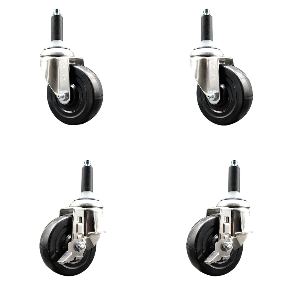 Soft Rubber Swivel Stem Caster with 4 in. Caster Wheels 0.87 in. Expanding Stems 316 Stainless Steel Casters - Set of 4