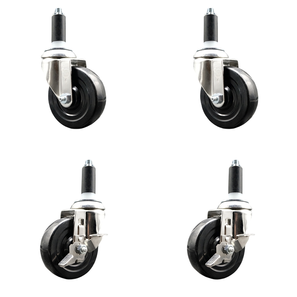 Soft Rubber Swivel Stem Caster with 4 in. Caster Wheels 1.13 in. Expanding Stems 316 Stainless Steel Casters - Set of 4