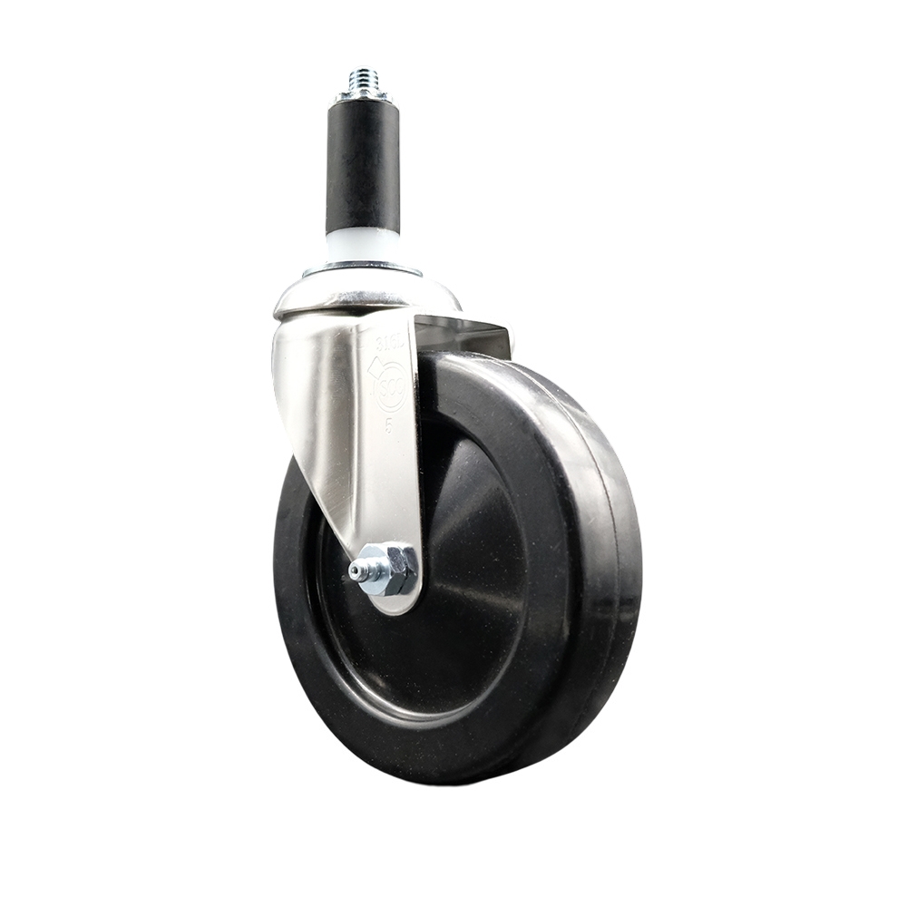 SCC-SS316EX20S514-SRS-114 Soft Rubber Swivel Stem Caster with 5 in. Black Caster Wheel 1.25 in. Expanding Stem 316 Stainless Steel Caster