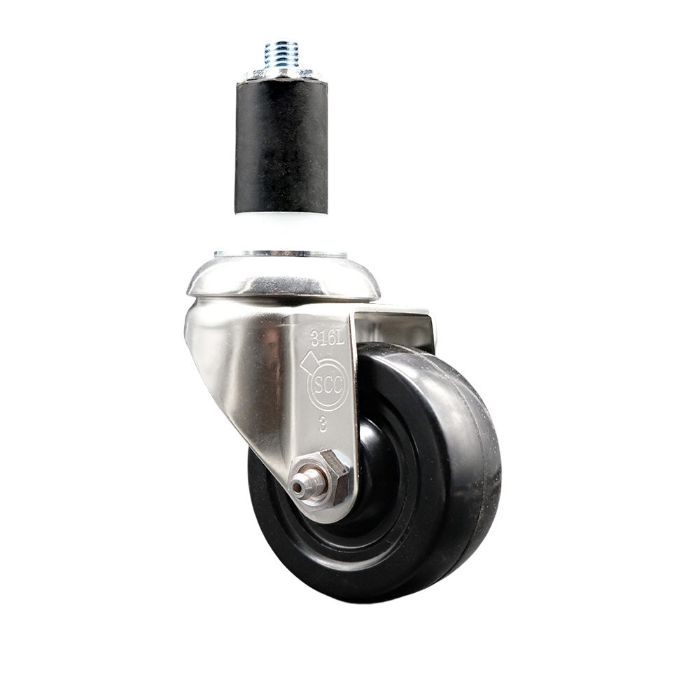 SCC-SS316EX20S314-SRS-158 Soft Rubber Swivel Stem Caster with 3 in. Black Caster Wheel 1.63 in. Expanding Stem 316 Stainless Steel Caster