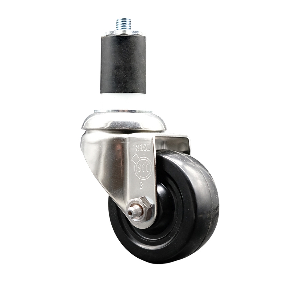 SCC-SS316EX20S314-SRS-178 Soft Rubber Swivel Stem Caster with 3 in. Black Caster Wheel 1.87 in. Expanding Stem 316 Stainless Steel Caster