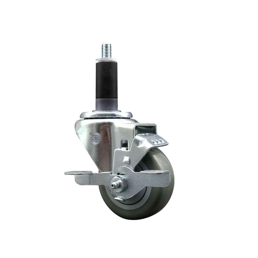 Stainless Steel Polyurethane Swivel Caster - Gray - 3 in. Wheel - Top Locking Brake