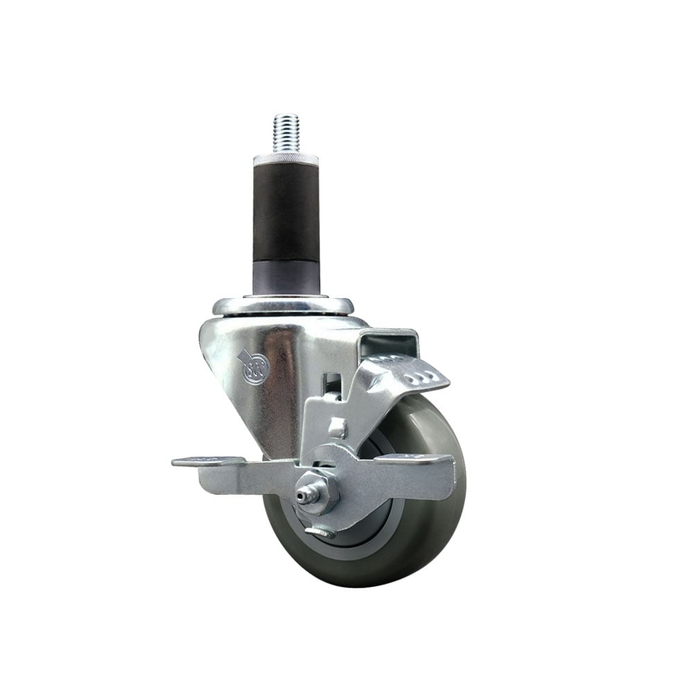 SCC-SSEX20S314-PPUB-TLB-114 Stainless Steel Polyurethane Expanding Stem Swivel Caster with 3 in. Gray Wheel & 1.25 in. Stem & Top Locking Brake