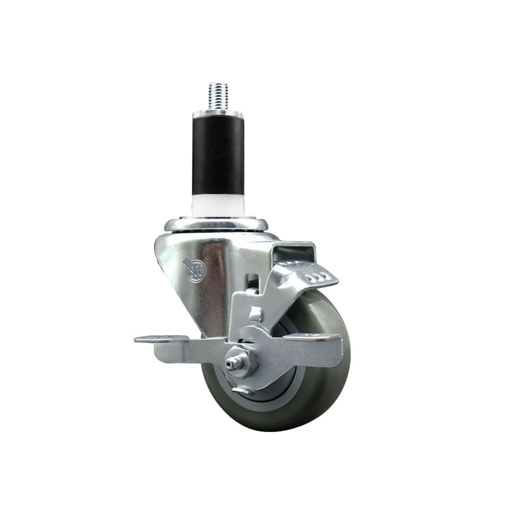 SCC-SSEX20S314-PPUB-TLB-138 Stainless Steel Polyurethane Expanding Stem Swivel Caster with 3 in. Gray Wheel & 1.38 in. Stem & Top Locking Brake
