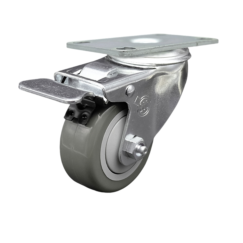 SCC-TTL20S3514-PPUB Polyurethane Swivel Top Plate Caster with 3.5 in. Gray Wheel & Total Locking Brake