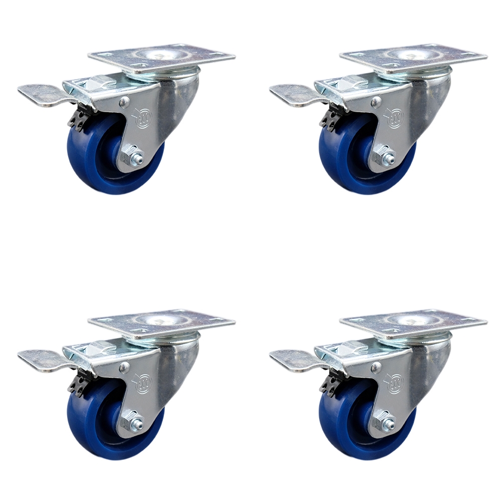 SCC-TTL20S314-SPUS-4 Solid Polyurethane Swivel Top Plate Caster with 3 x 1.25 in. Blue Wheels - Set of 4