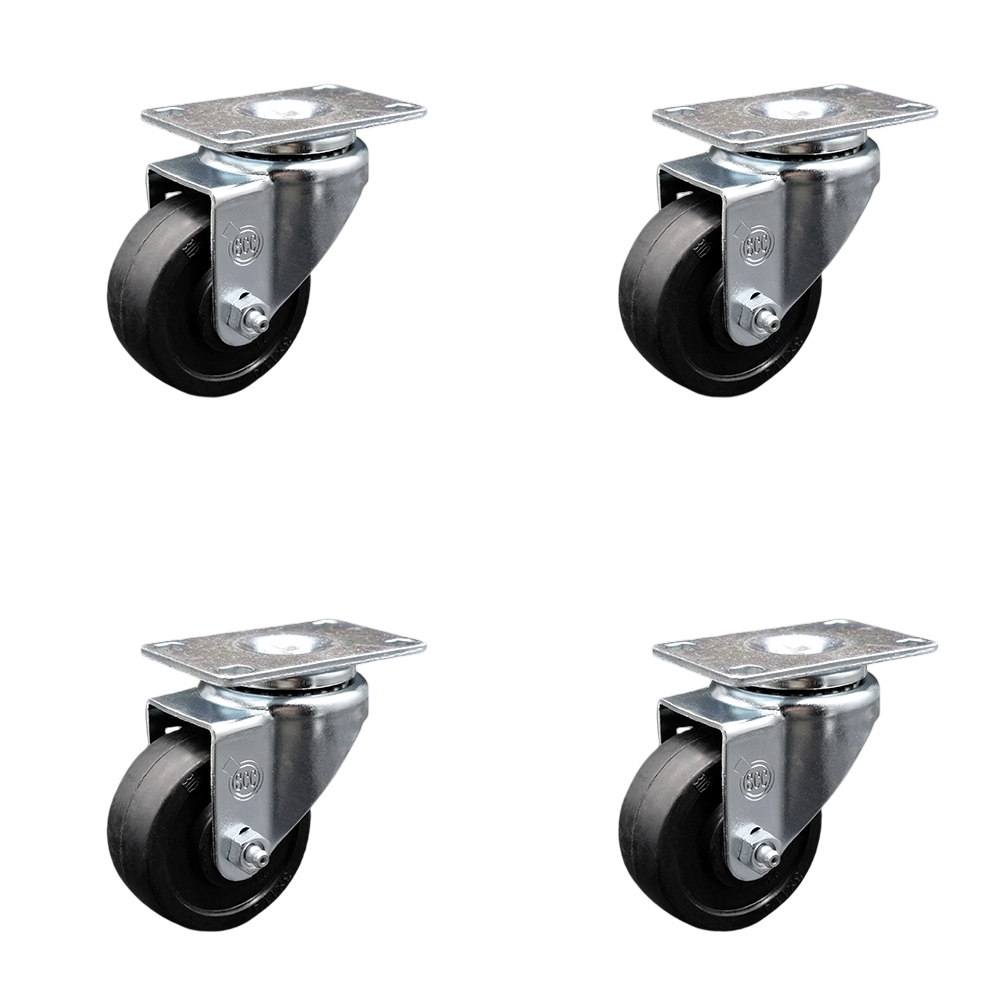 SCC-20S3514-SRS-4 Soft Rubber Swivel Top Plate Caster with 3.5 in. Black Wheels - Set of 4