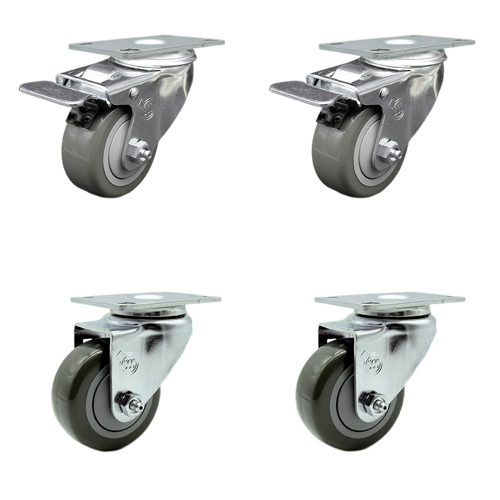 SCC-TTL20S314-PPUB-2-S-2 Polyurethane Swivel Top Plate Caster with 3 in. Gray Wheels - Set of 4