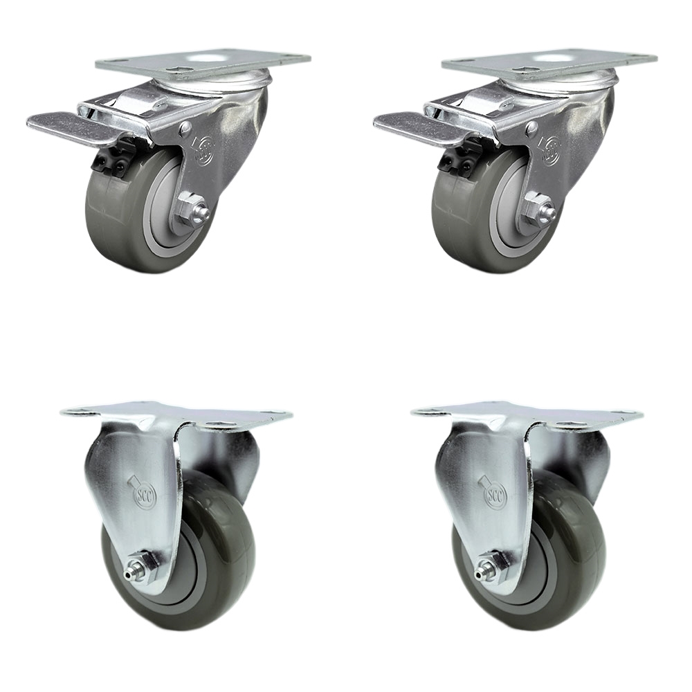 SCC-TTL20S3514-PPUB-2-R-2 Polyurethane Swivel Top Plate Caster with 3.5 in. Gray Wheels - Set of 4