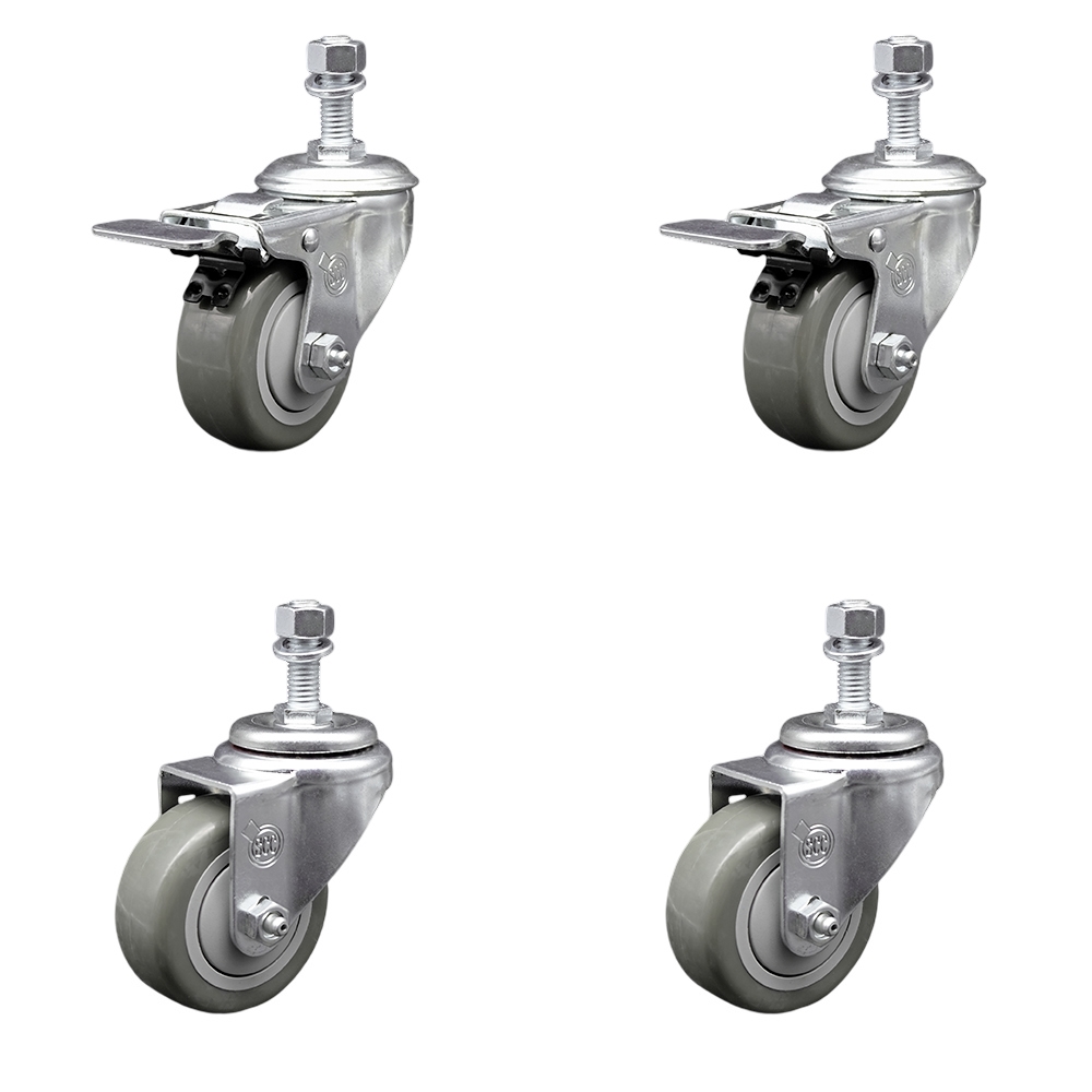 SCC-TSTTL20S3514-PPUB-121315-2-S-2 Polyurethane Swivel Threaded Stem Caster with 3.5 x 1.25 in. Gray Wheels & 0.5 in. Stems - Set of 4