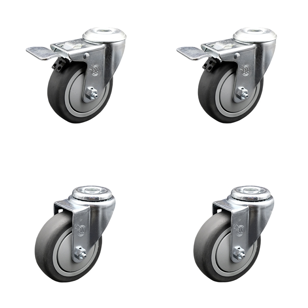 SCC-SSBHTTL20S414-TPRB-2-S-2 Stainless Steel Thermoplastic Rubber Swivel Bolt Hole Caster, 4 x 1.25 in. Gray Wheels - Set of 4