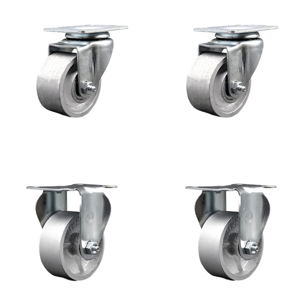 SCC-20S315-SSR-2-R-2 Semi Steel Cast Iron Swivel Top Plate Caster with Roller Bearings - 3 in. Silver Wheels - Set of 4