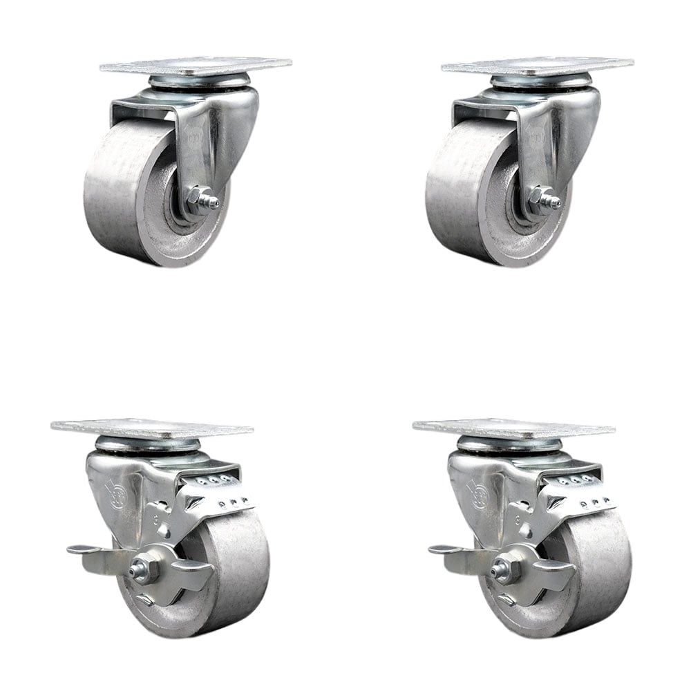 SCC-20S314-SSS-2-TLB-2 Semi Steel Cast Iron Swivel Top Plate Caster with 3 in. Silver Wheels - Set of 4