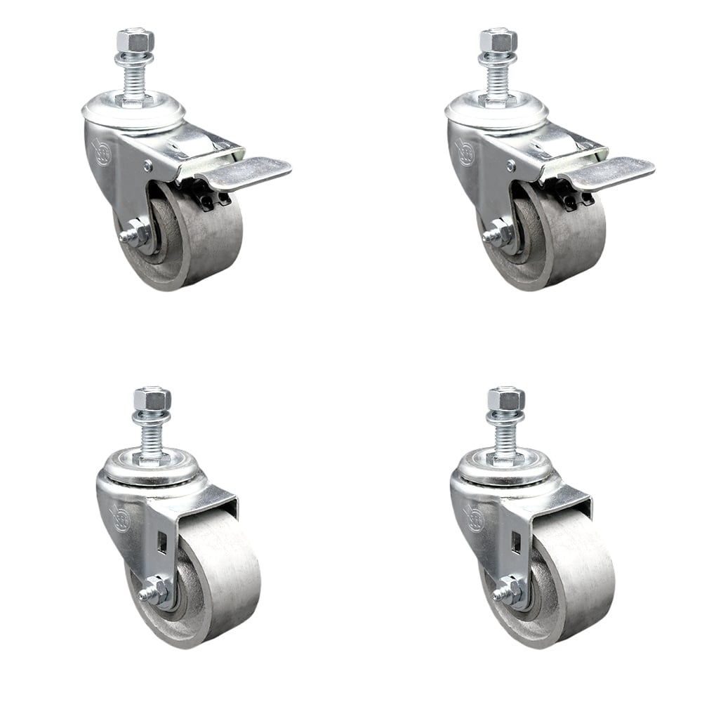SCC-TSTTL20S314-SSS-121315-2-S-2 Semi Steel Cast Iron Swivel Threaded Stem Caster with 3 x 1.25 in. Silver Wheels & 0.5 in. Stems - Set of 4