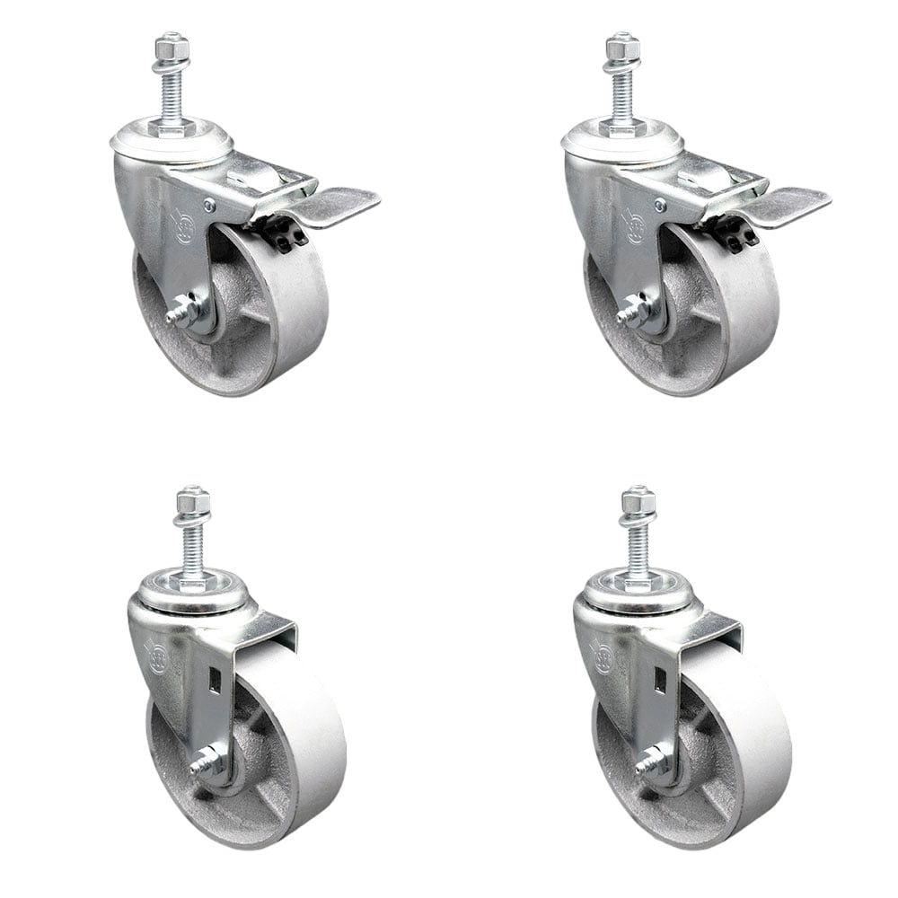 SCC-TSTTL20S414-SSS-M1015-2-S-2 Semi Steel Cast Iron Swivel Threaded Stem Caster with 4 x 1.25 in. Silver Wheels & 10 mm Stems - Set of 4