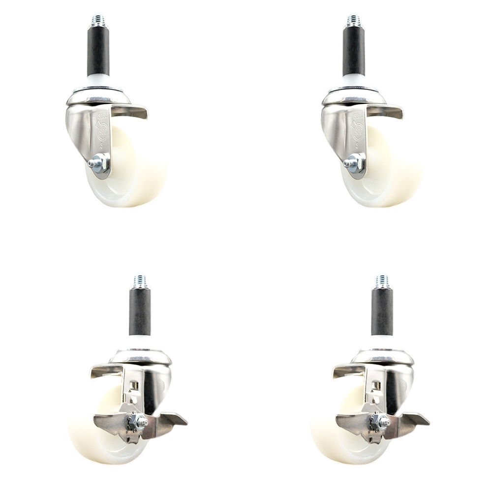 Nylon Swivel Stem Caster with 3 in. Caster Wheels, 0.87 in. Expanding Stems - 316 Stainless Steel Casters - Set of 4